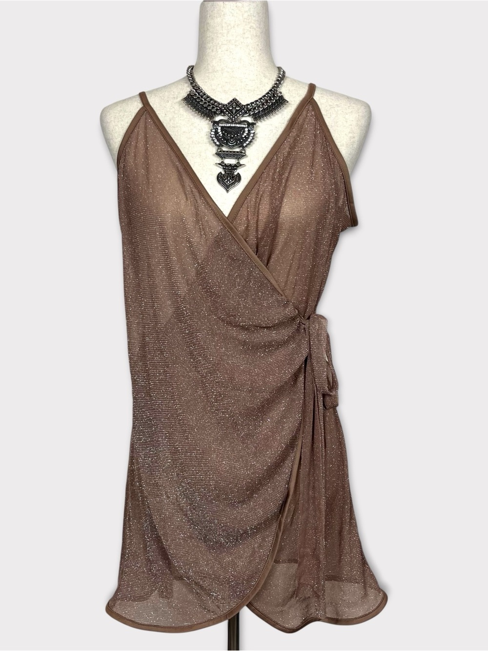 Sheer Gauze Metallic Wrap Tank Top Large XL Coquette Fairy Grunge Whimsigoth